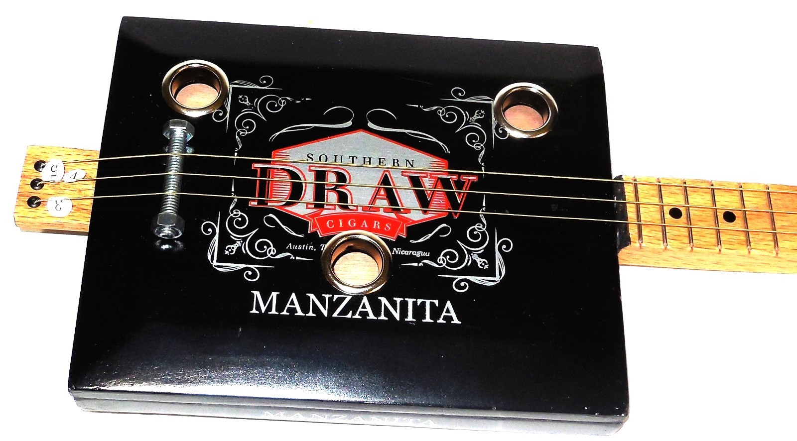 Cigar box guitar, 3 string, metal frets,  free piezo PU (see desc) stk #190ns