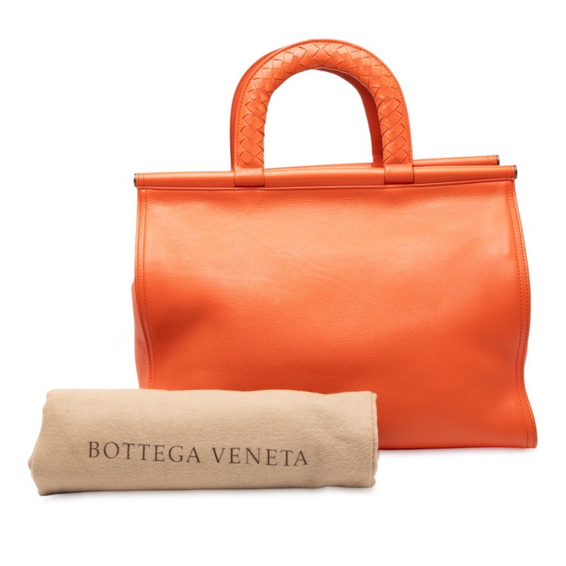 Bottega Veneta Intrecciato Leather Handbag Orange Women Used Authentic thumbnail 7
