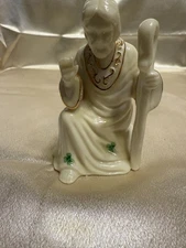 VTG BELLEEK IRELAND St Patrick Figurine Porcelain Shamrock HC Good 1997 Irish De