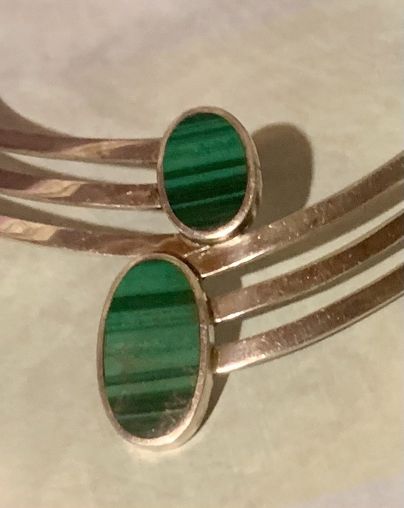 Solid Sterling Silver Malachite Collar Necklace C… - image 5