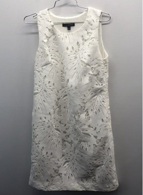 Banana Republic Women's White Monstera Leaf Lace Sleeveless Shift Dress Sz 4