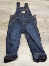 Vintage Oshkosh B  Gosh Toddler Blue Denim Jean Overalls Fleece Lined Size 18 Mo
