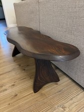 Vintage Solid Elm Dark Wood Live Edge coffee Table British Studio Craft 110cm