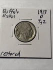 1913 D Type 2  Restored Date Buffalo Nickel- Key Date