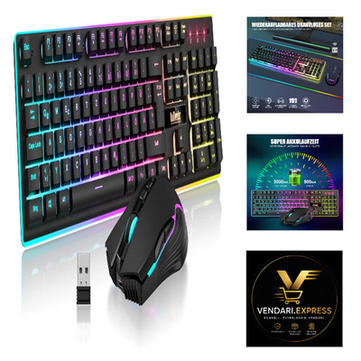 RedThunder K10 Kabelloses Gaming Tastatur und Maus Set QWERTZ DE 30