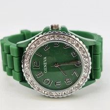 38MM Women's Watch Green Dial Green Plastic Band Straps New Battery