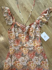 Wayf Valerie Blouson Midi Dress M Peach Coral Floral Sleeveless Ruffle NWT