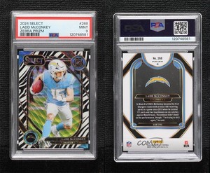 2024 Panini Select Club Level Zebra Prizm Ladd McConkey PSA 9 MINT Rookie RC