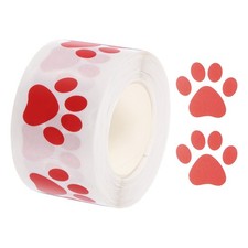 500Pcs Adhesive Label Stickers Transparent Red Paw Stickers 1.5" Stickers