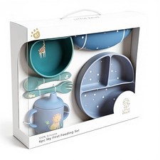 Baby Led Weaning Bundle, 100 Silicone Baby Feeding Set Includes Divided Blue