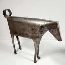 Mid-Century Modern MCM Steel Dog Sculpture Brutalist Interesting Metal Surface 