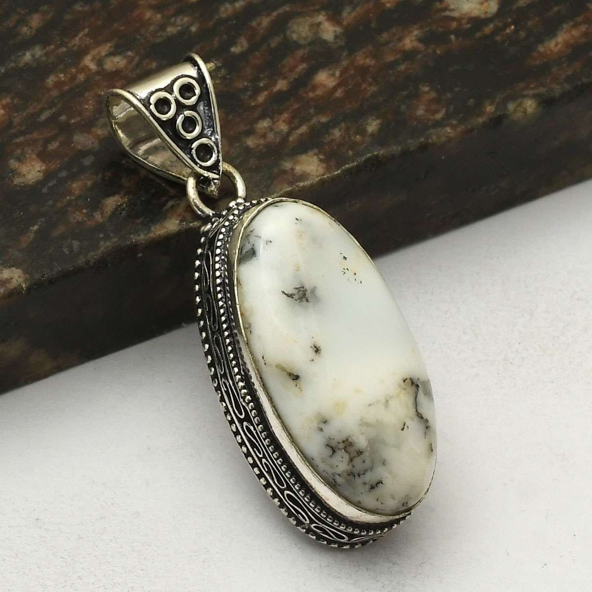 Dendrite Opal Gemstone Handmade Antique Design Pendant Jewelry 2.2