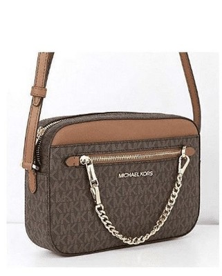 Michael Kors Jet Set Charm Large East West Camera Crossbody Brown Signature MK