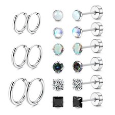 Titanium Earrings for Men Women 20G Titanium Steel Flat Back Earrings Stud an...