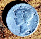 1944 P Mercury Dime 10C - Philadelphia 90% Silver Coin cleaned