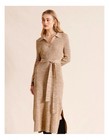 Piper Polo Midi Knit Dress With Collar And Tie in Tan Size M