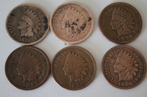1879, 1893, 1896, 1897, 1899, 1906 Indian Cent Lot (6) DATEN KLAR