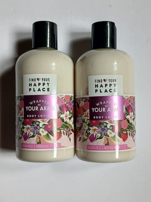 Lot of 2 FIND YOUR HAPPY PLACE Body Lotion Wrapped In Your Arms Rose & Magnolia