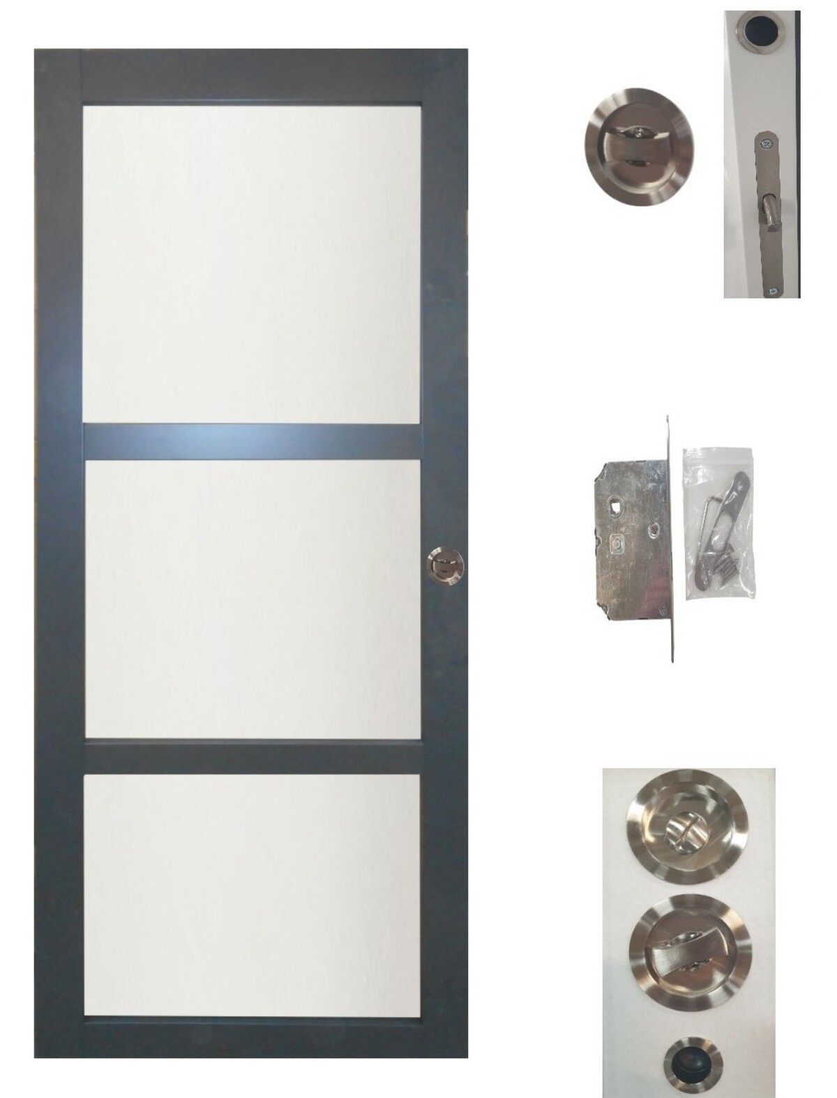 Porte coulissante atelier RAL 7016 vitrée pour suite parentale H204 L73 cm