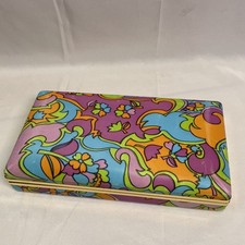 Vintage Mele Floral Jewelry Box 1960s Clamshell Hard Travel Case Velvet Blue
