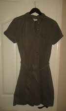 ANN TAYLOR LOFT womens SZ 12 olive green tie belt short sleeves dress