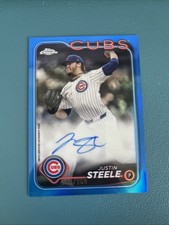 Justin Steele 2024 Topps Chrome Update Blue Refractor Auto /150 Chicago Cubs