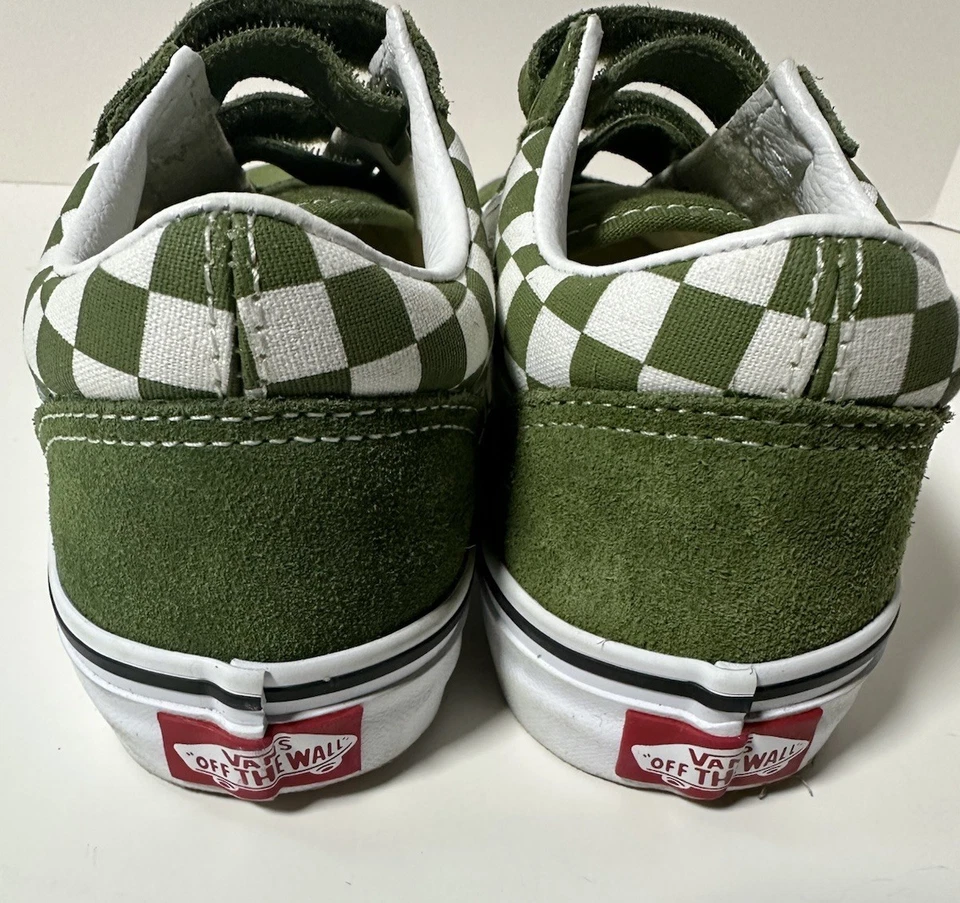 Vans Old Skool V Blanco/Verde Cuadros Niños Zapatos Jóvenes Zapatillas de Skate Foto 4 de 4