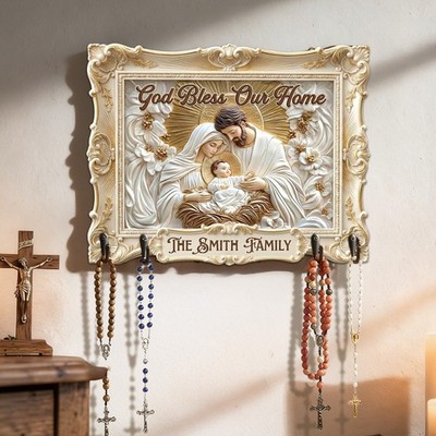 God Bless Our Home Rosary Holder - Personalized Key Holder
