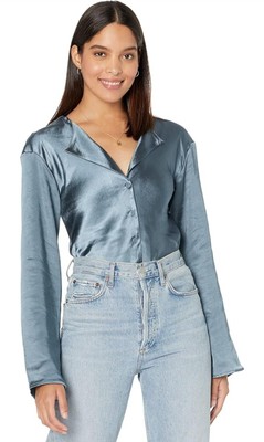 NWT Line & Dot womens Makena Satin Top Slate Blue Size Small