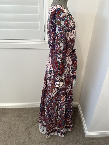 Vintage 1970s Maxi Dress Floral Paisley Long Sleeve Belt Modest 12 14 M L - Picture 13 of 19