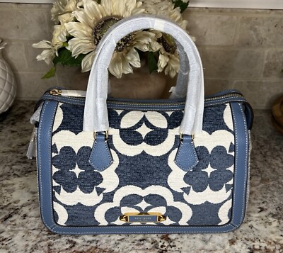 Kate Spade Gramercy Monogram Medium Chenille Manta Blue Satchel Rare Color