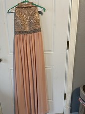 JODI KRISTOPHER BALL GOWN PROM DRESS EMBROIDERED FLORAL PEACH SIZE 3