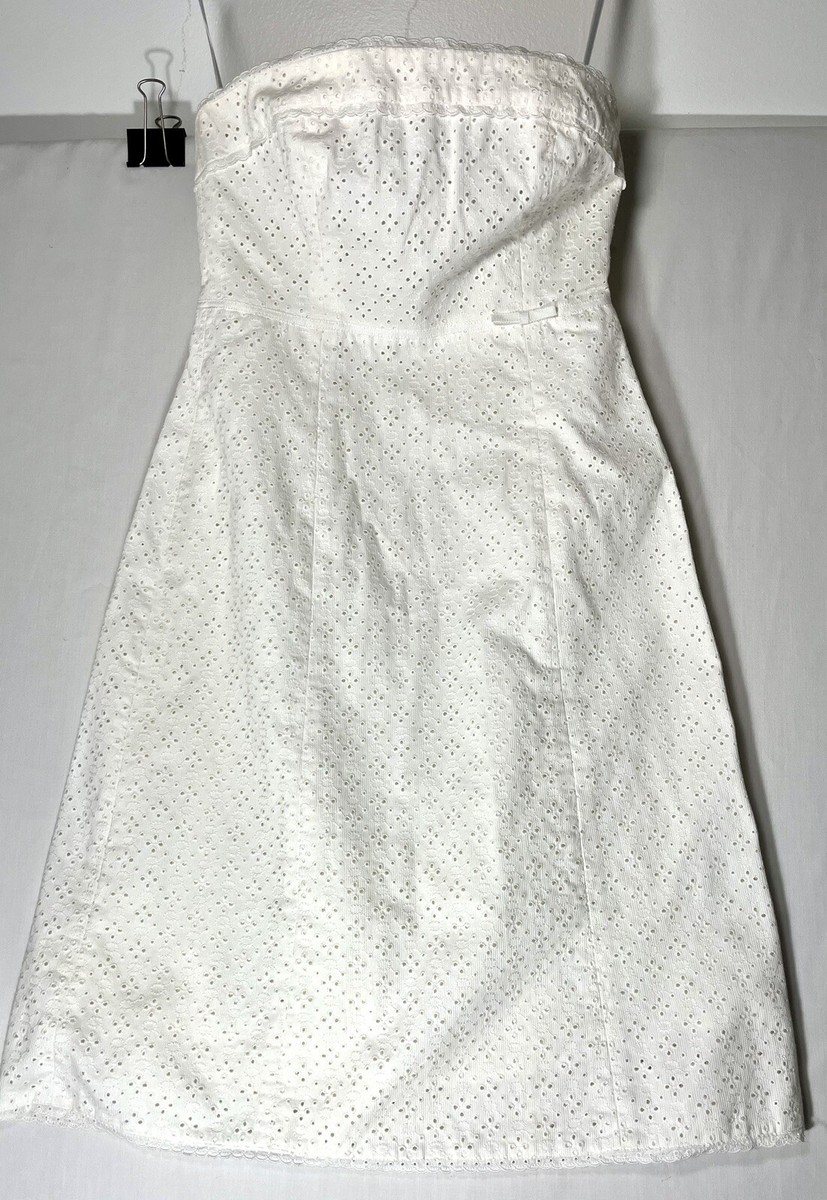 J.Crew Womens White Eyelet Halter Bustier Strapless 100% Cotton Dress Lined Sz 2