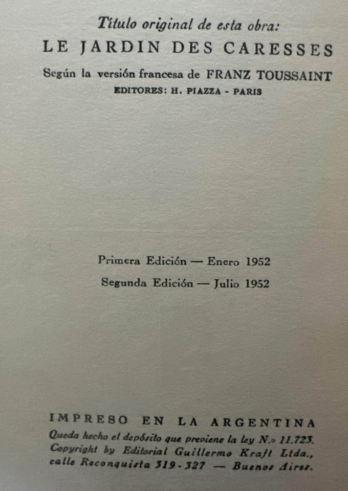 EL JARDIN DE LAS CARICIAS TRANSLATED BY FRANZ TOUSSAINT PEDRO VERELA SIGNED 1952 - Image 3 of 4