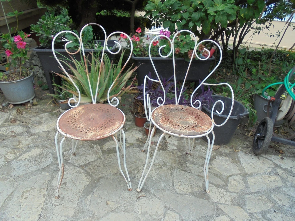 ANCIENNE CHAISE DE JARDIN VINTAGE EN FER FORGE ART DECO - Photo 2/2