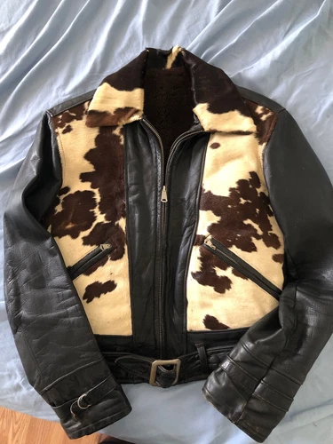 Mid 1930's Trojan Sportwear Cow Fur Panel Buckled  Motorcycle Jacket - Picture 22 of 23