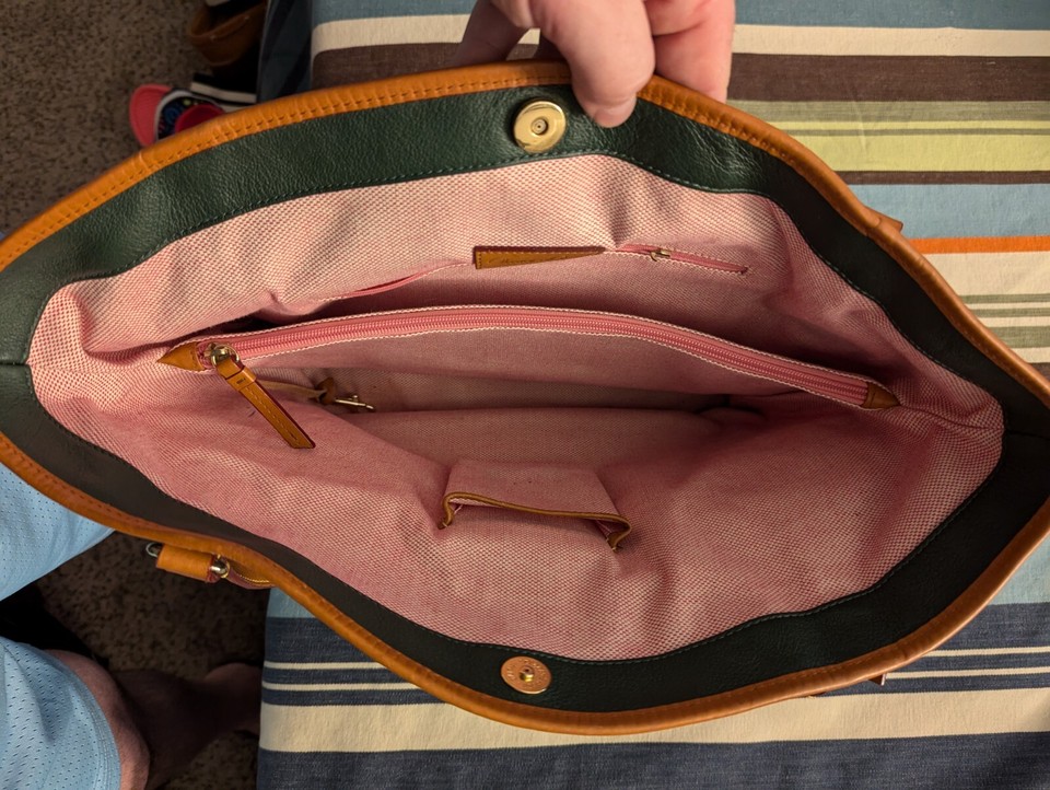 Dooney & Bourke Large Leather Tote Shoulder Bag Purse Green Brown Mint