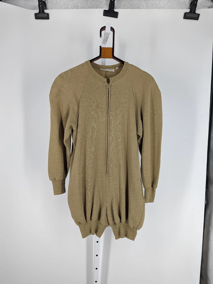 Norma Komali Vintage 1980 Sweats Collection Sweatshirt Jumpsuit Shorts Olive S - Image 2 of 4