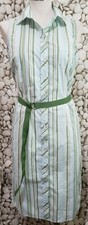 Express Striped Button Shirt Dress Size 9/10 Blue Green Belted Vintage 90s Y2k