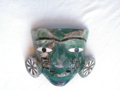 FLUORITA MASK INLAID OF ABALONE SHELL & GOLD OBSIDIAN STONE  NEW.R