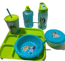 BLUEY Jug Snack Keeper, Sippy Bowl, Water Bottle W/green Plate 6Pc Set NEW