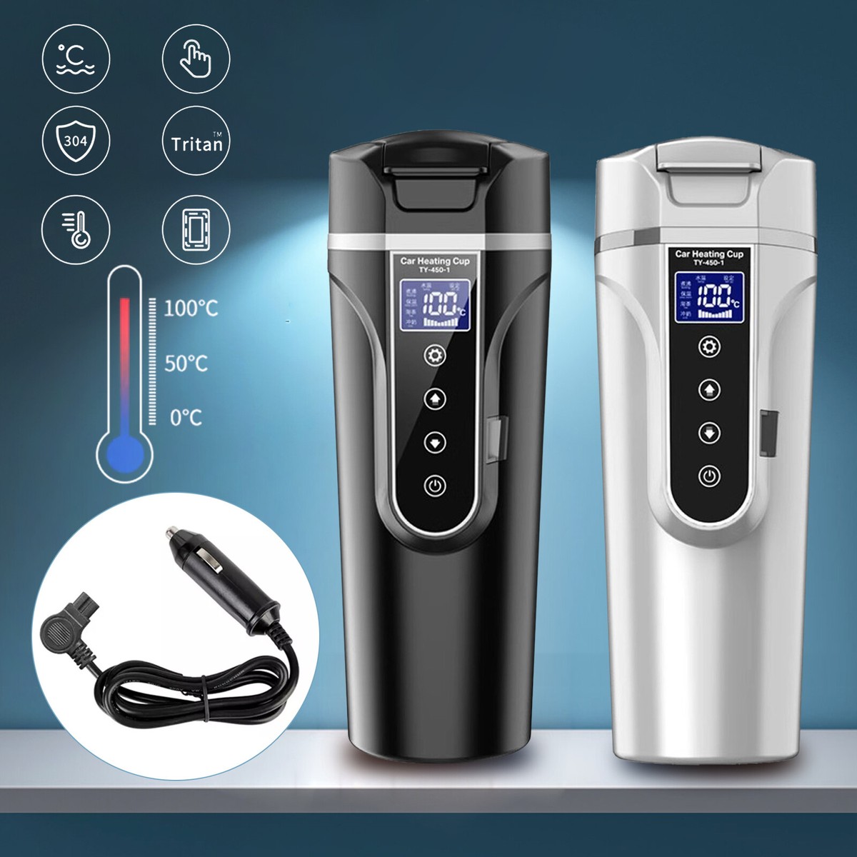 500ml Electric Car Cup Travel Heating Cup Coffee Mug Heater 12V/24V New