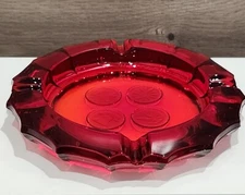 Vintage 1960s/70s Fostoria Red Patriotic Coin, Liberty, etc, Bell Glass Ashtray