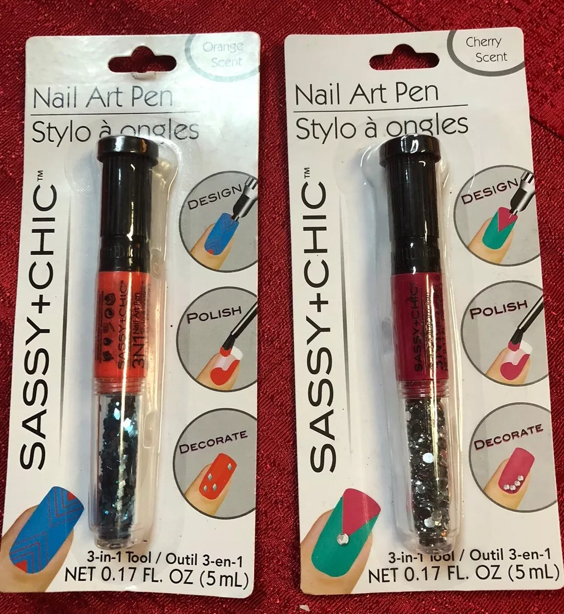 2 PK Of Sassy + Chic Nail Art Pen - 3 In 1 - Polish ,Design