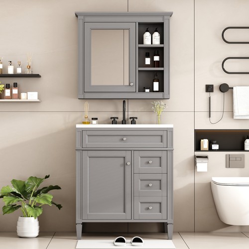 30"Bathroom Vanity w/Top Sink,Modern Bathroom Storage Cabinet w/2 Drawers and a