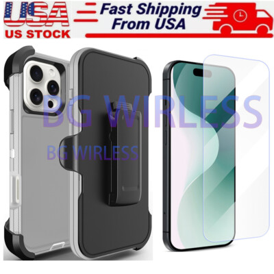 For iPhone 16 Pro Max/16 Pro/16PLUS/ Shockproof Defender Cover Belt Clip/ White