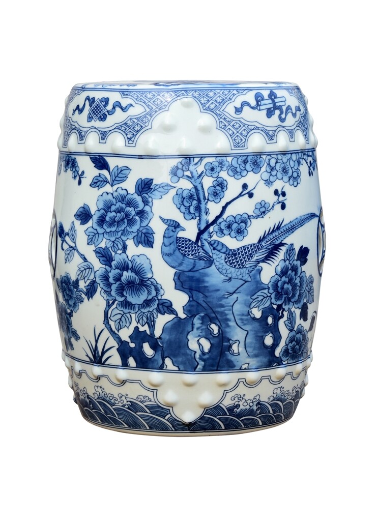 Chinese Blue & White Porcelain Garden Seat Chinese Blue & White Porcelain Garden Seat