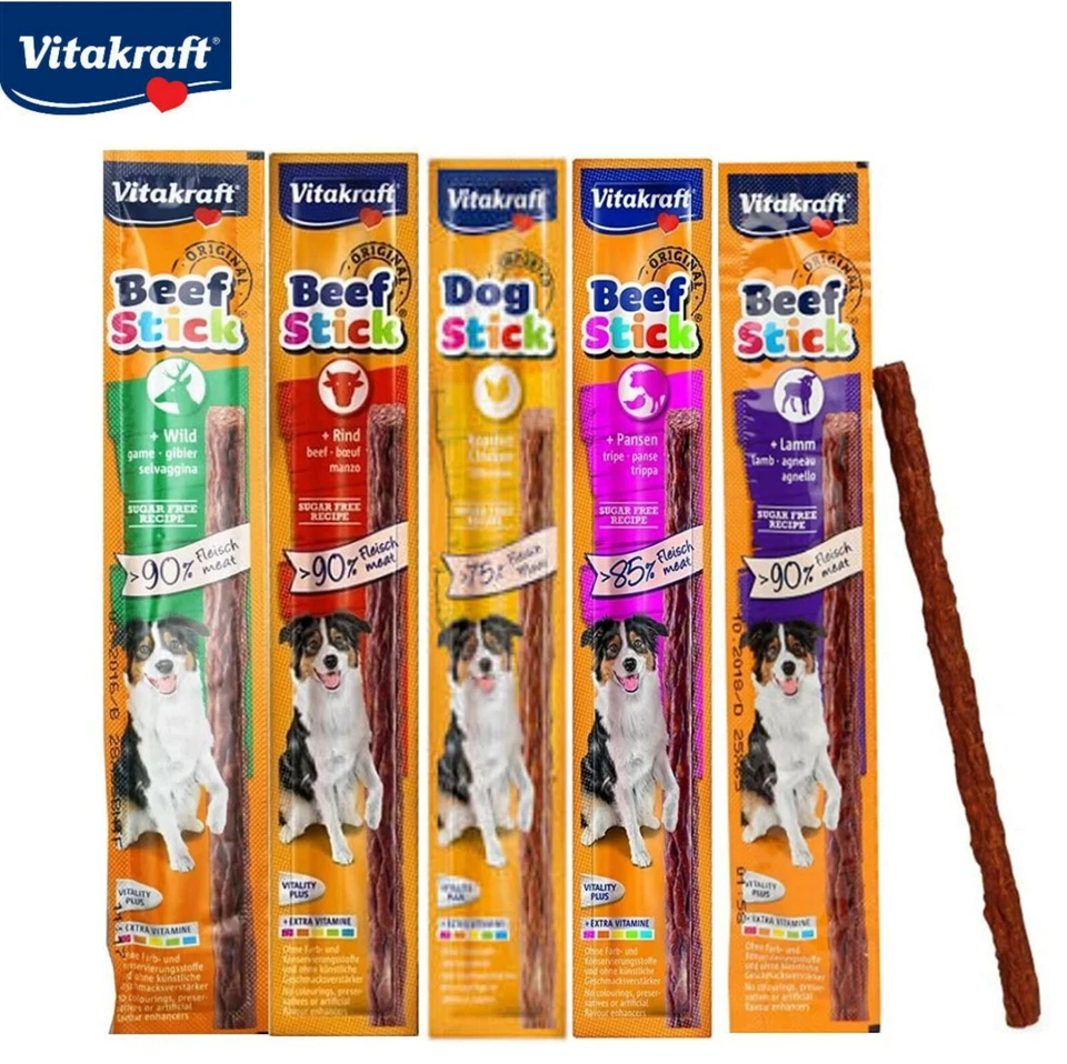 CASE OF 50 MIXED VARIETY VITAKRAFT DOG BEEF STICKS SOFT MEATY TREATS 5 FLAVOURS