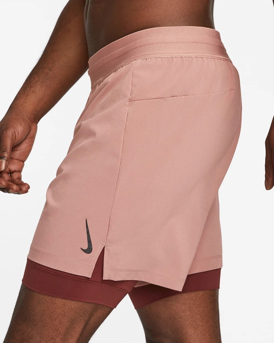 Nike Yoga Shorts Dri Fit 2-in-1 Shorts Flex Active Fossil Rose Men's Size  Large