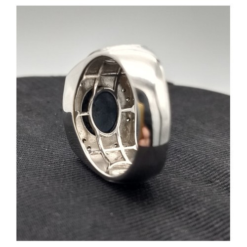 Sterling Silver, Star Sapphire & White Zircon Mens Ring - Michael Valitutti - Picture 7 of 7